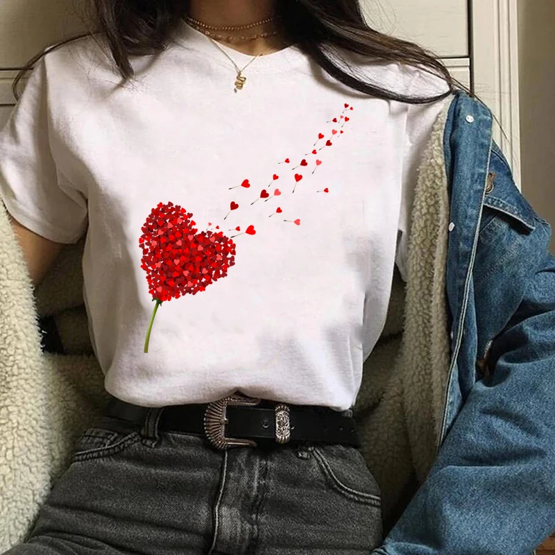 Kvinder Tøj Dame t-Shirts Grafisk Print Love Heart Sweet Valentine Søde 90'erne Stil, Mode Toppe Kvindelige T-Shirt Dame T-Shirt