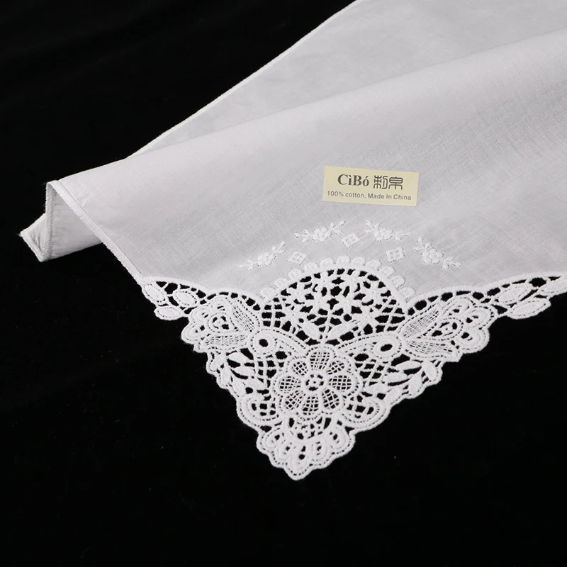 D611: 12 stykke white premium bomuld blonder lommetørklæder blank hæklet lommetørklæder til kvinder/damer bryllup lommetørklæde