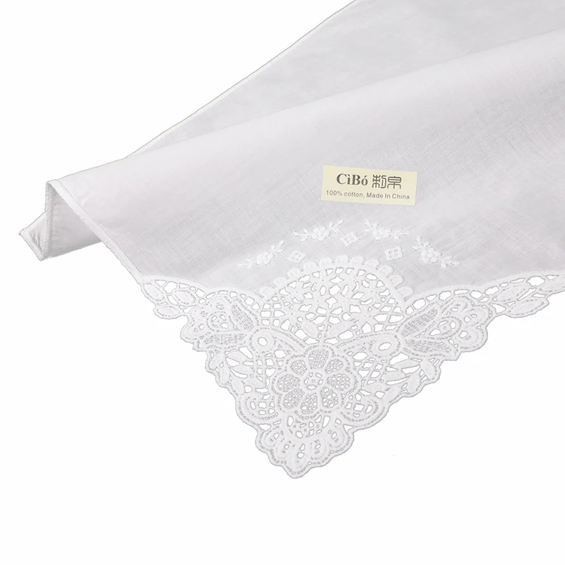 D611: 12 stykke white premium bomuld blonder lommetørklæder blank hæklet lommetørklæder til kvinder/damer bryllup lommetørklæde