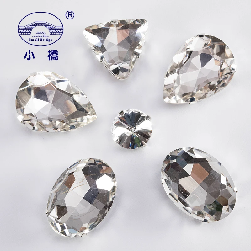 Blandet Form Hvide Crystal Rhinestones For Tøj Diy Klart Sy Perler, Glas Dekorativ Sløjfe Med Klo 50STK/PAK S038