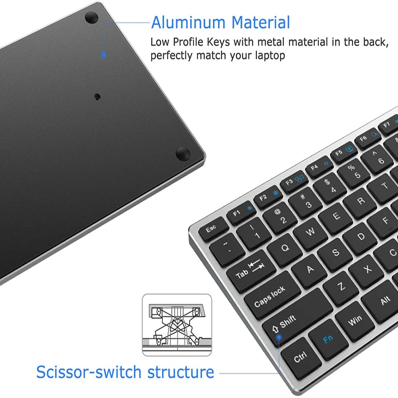 Jelly Kam Genopladelige Bluetooth-tastatur til Laptop Tablet russisk/fransk/tysk /engelsk 4Device Synkronisere Trådløst tastatur Metal