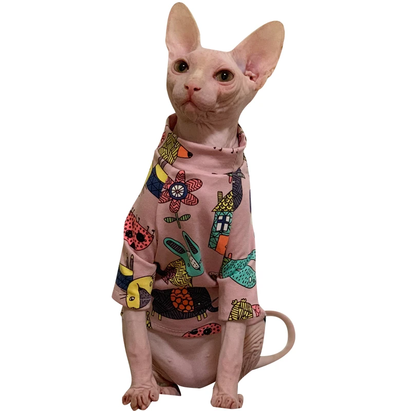 Meow Deven T-Shirt Sphinx Tøj Hårløs Kat Tøj Pet Supplies Kat, Blomst Tøj XS-XL