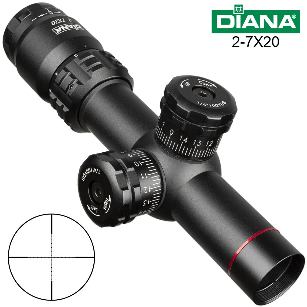 DIANA 2-7X20 Scopes Hurtige Mål Erhvervelse Jagt Riflescoepes Mil-dot Optiske Syn Mobile Størrelse Lomme Anvendelsesområde