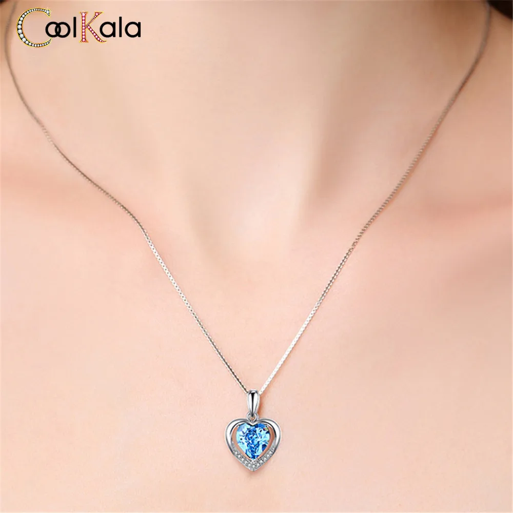 Coolkala Ornament hjerteformet Blå Krystal Vedhæng Evigt Hjerte Halskæde Smykker Tilbehør til Kvinder