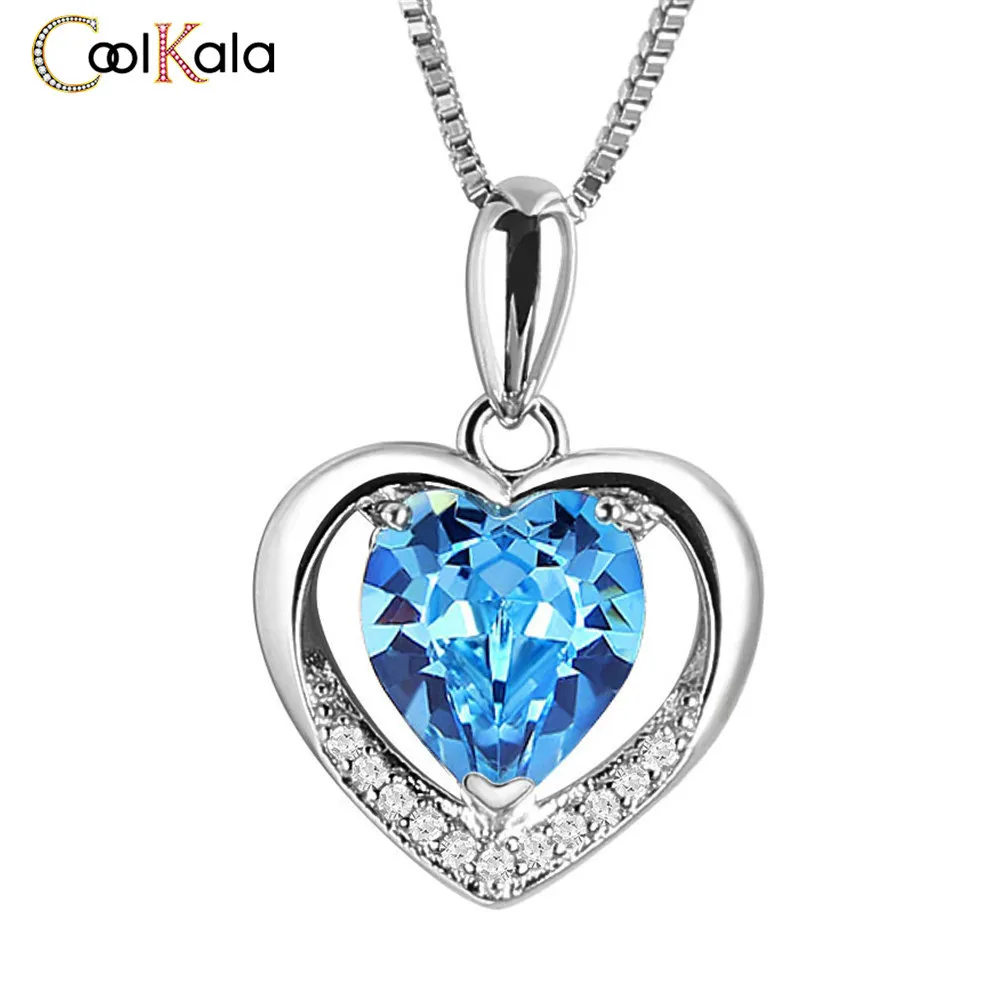 Coolkala Ornament hjerteformet Blå Krystal Vedhæng Evigt Hjerte Halskæde Smykker Tilbehør til Kvinder