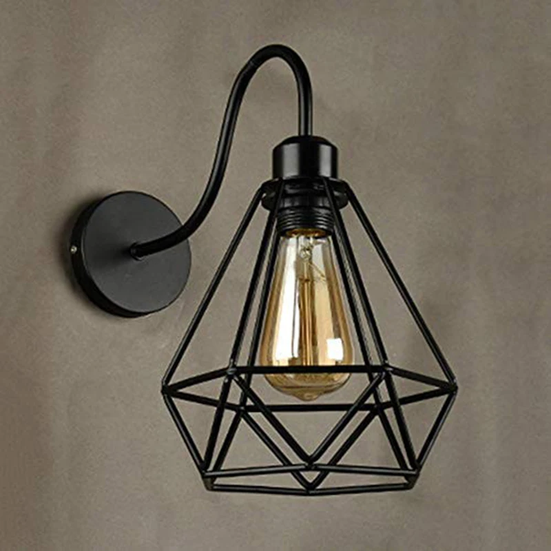 Væglamper Industriel Vintage Black Diamond Bur af Metal Loft lampe Retro Applique Indendørs Dekoration til stuen K