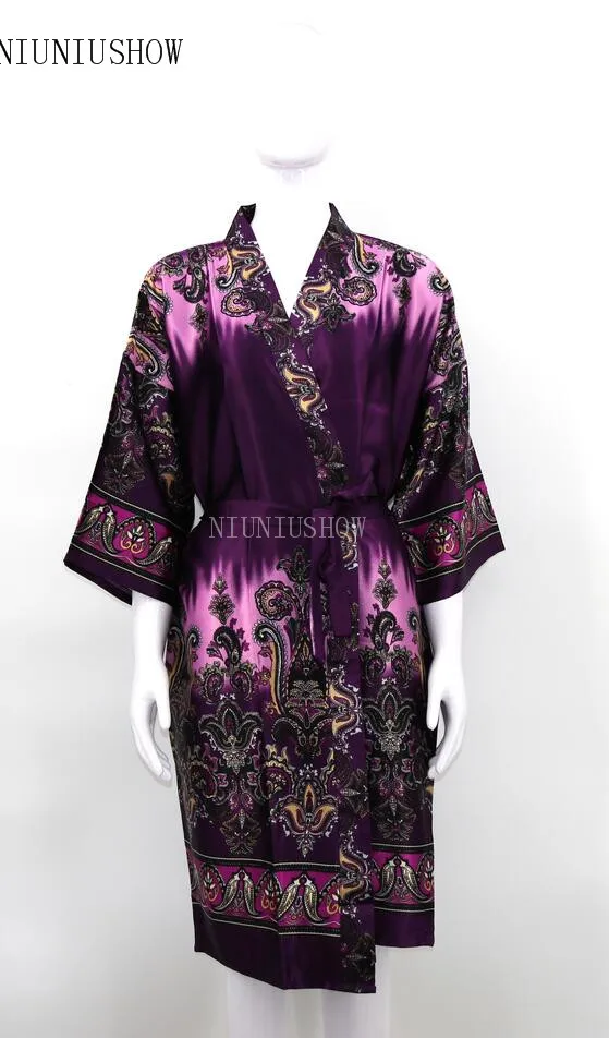 Ny Stil Damer' Sexy Satin Kjole Kjole-Kjole Til Kvinder Elegant Print Nightgowns Kimono Morgenkåbe Blomst Nightdress One Size
