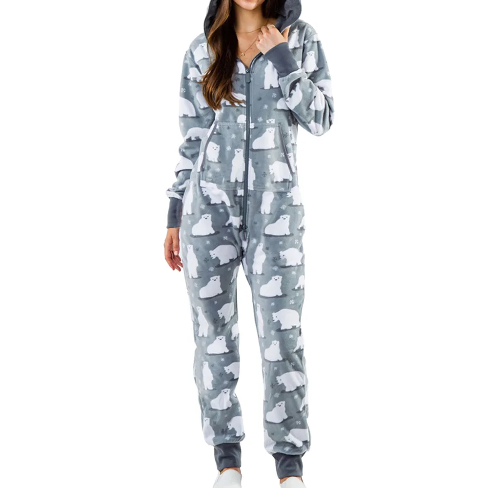 Oeak Jul Nattøj Hætteklædte Pyjamas Sæt Kvinder Foråret Efteråret Mode Afslappet Langærmet Piece Jumpsuit Xmas Print Homewear