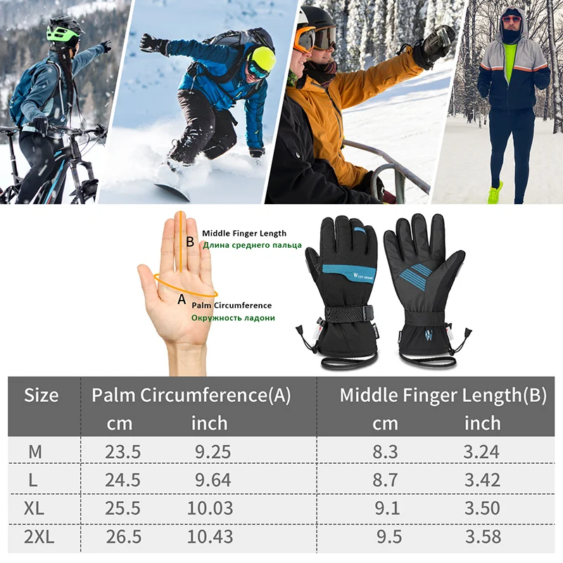 Vinter handsker varm dobbelt passer til opbevaring af handsker 3M vandtæt touch skærm, snowboard, snescooter ridning sports handsker
