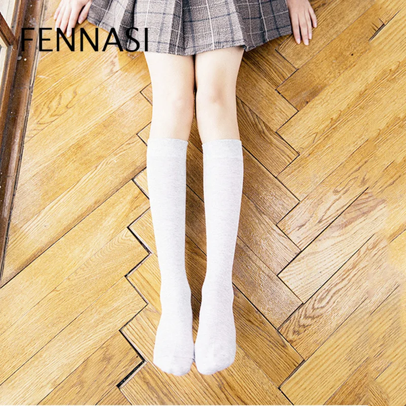 FENNASI Harajuku Bomuld Sokker, Lange Kvinder Sjove Søde Sort Hvid knæhøje Sokker Varme School Elev Kompression Piger Knæ Sokker