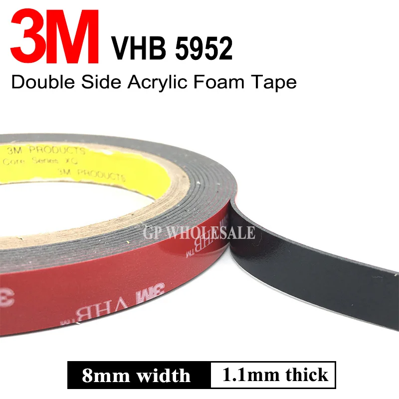 3M VHB 5952 Sort Tunge Montering af Tape dobbeltklæbende Akryl skumtape 8mmx3Mx1.1mm