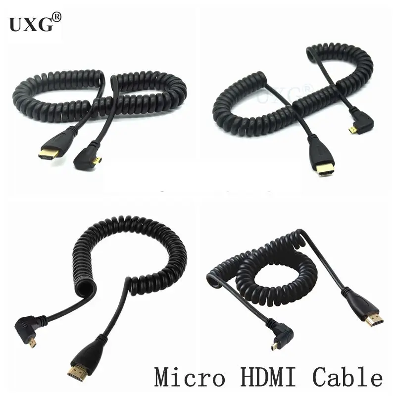 HDMI-Op Ned Højre Venstre Vinkel Mini HDMI-& HDMI-& Micro HDMI-mand Til mand Strække Foråret Curl Fleksibelt Kabel, V1.4 DSLR-0,5 M 2M