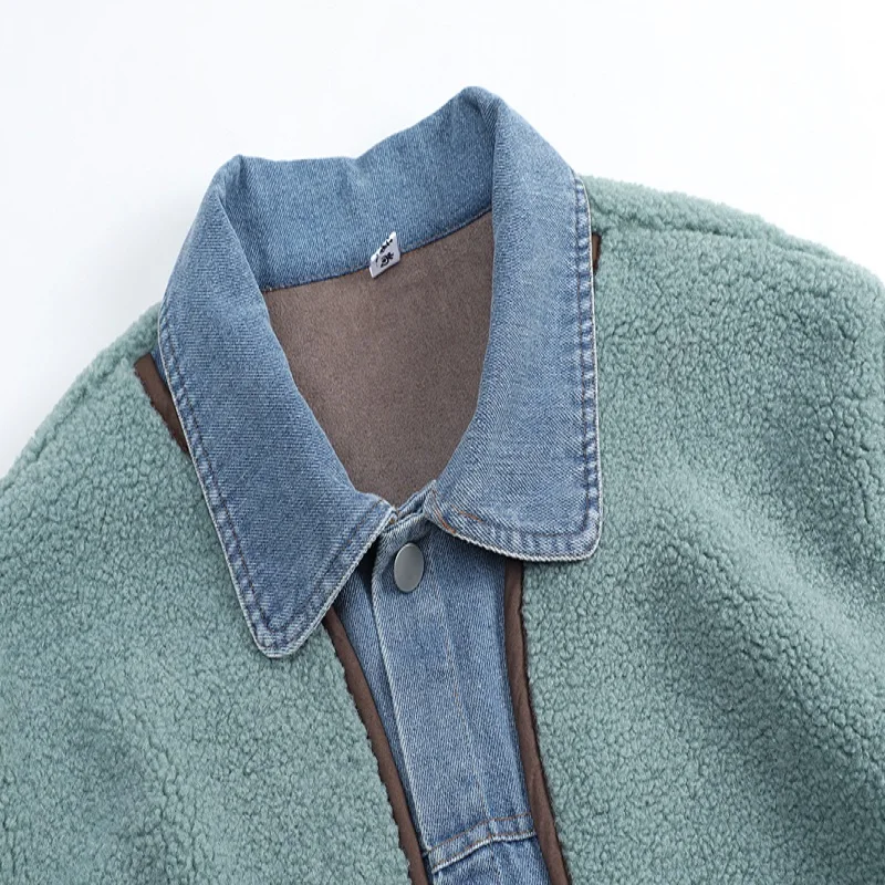 Kvinders jakke oversize outwear Lam uld syning denim Nye Revers Lange Ærmer i Loose Fit Jakke Mode Tidevand Efterår og vinter 2020