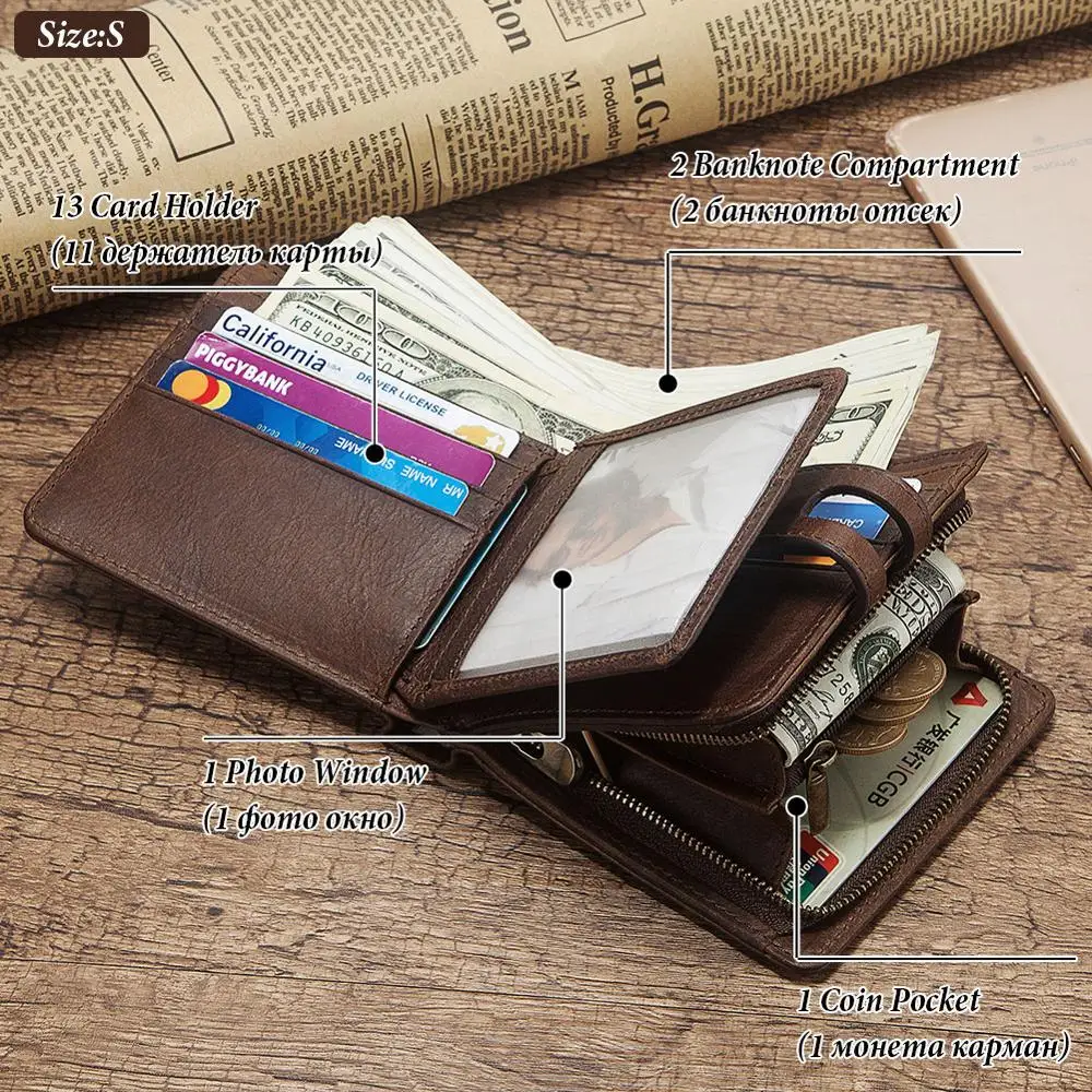 Ægte Læder RFID-Business Mænd Tegnebøger Høj Kvalitet Vintage Kort Mandlige Mønt Pung Kapacitet Penge Lommen Vallet Ny Taske