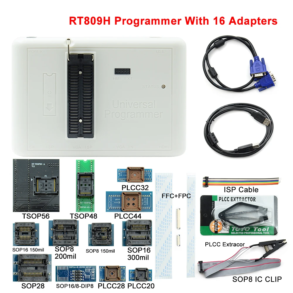 RT809H EMMC-Nand FLASH Programmør+16 Adaptere+TSOP56 TSOP48 SOP8 TSOP28 Adapter+SOP8 Test Klip MED CABELS EMMC-Nand-Hurtigt Skib