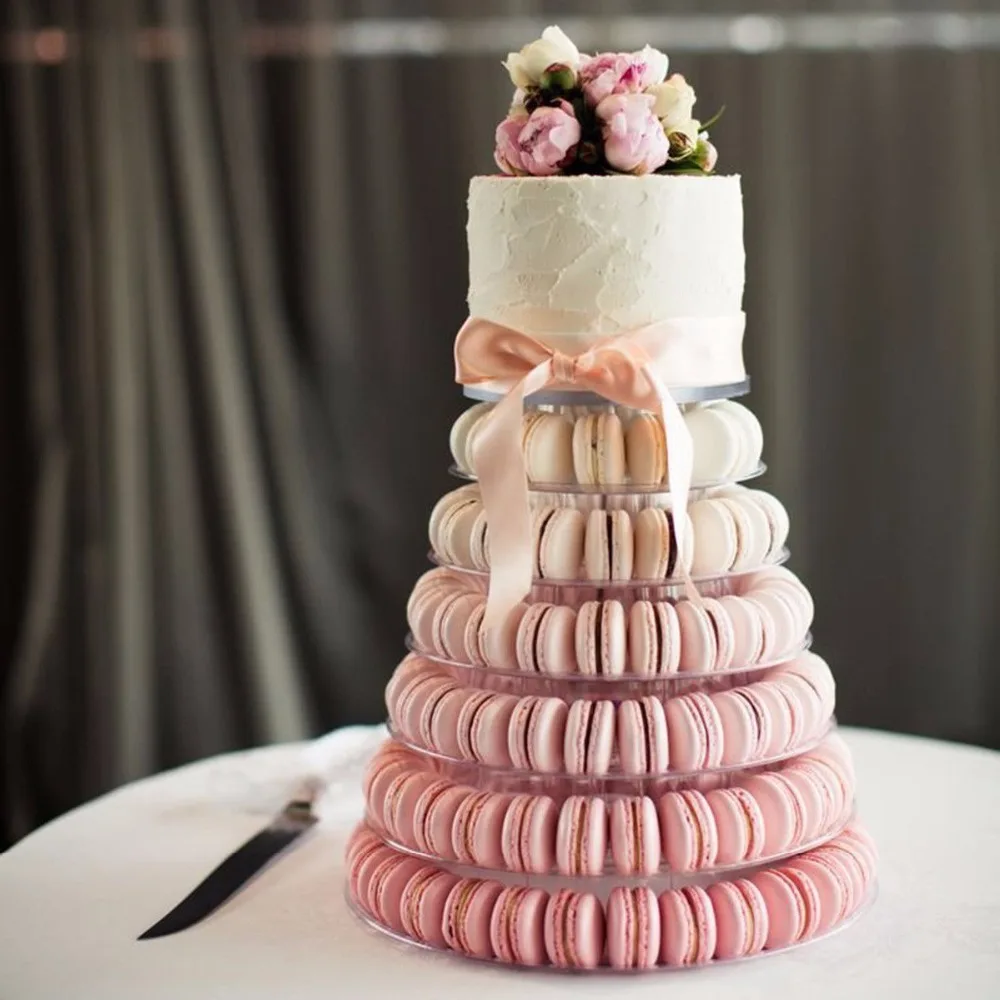 10 Niveauer Runde Macaron Tower Kage Stå Macaroon Cupcake Display Rack Holder Fødselsdag Bryllup Dekoration Gennemsigtig