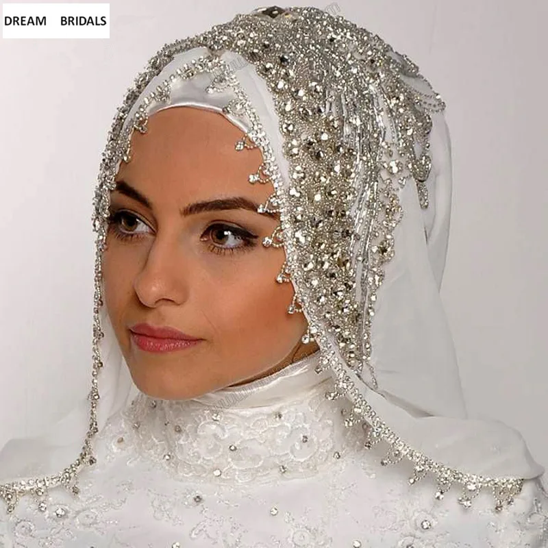 Custom Made Muslimske Slør Hijab Luksus Perler, Krystal Brude Slør, Et Lag Handy Lavet Bryllup Tilbehør Velos De Novia
