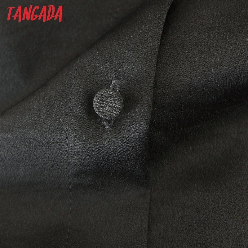 Tangada Kvinder Solid Satin Shirts med Lange Ærmer Fast Turn Down Krave Elegante Kontor Damer Arbejde at Bære Bluser QB82