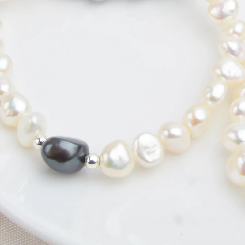 ASHIQI Ægte Ferskvands Perle Smykker sæt til Kvinder med Ren 925 Sterling Sølv Perler, Håndlavet Halskæde Armbånd Brude Gave