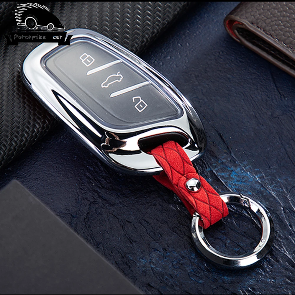 Zink legering læder TPU bil key fob case cover sæt hud protektor for MG MorrisGarages ZS EV HS 3button nøgle