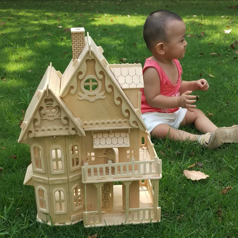 Træ miniature dukkehus DIY dukke hus samlet Pædagogisk foregive spille legetøj 3D Stereo Mini puslespil hus for børn, piger