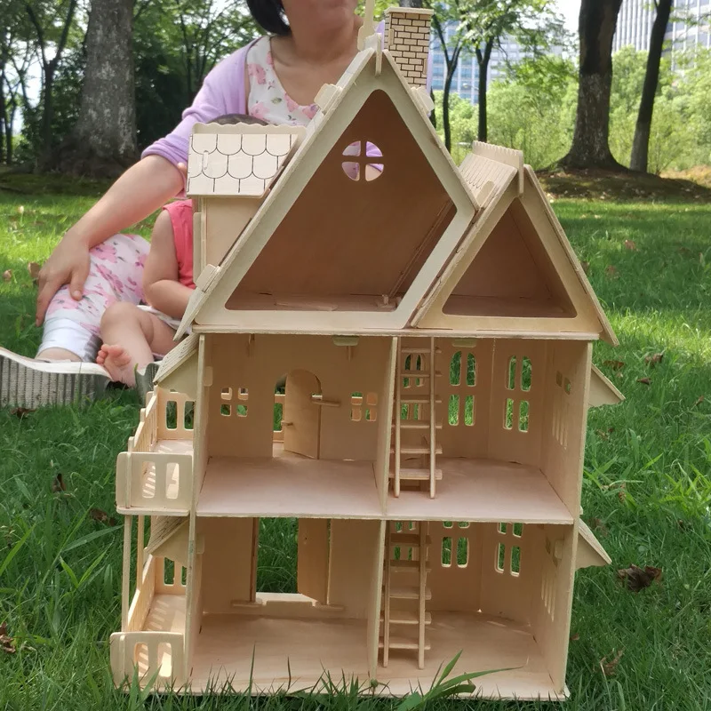 Træ miniature dukkehus DIY dukke hus samlet Pædagogisk foregive spille legetøj 3D Stereo Mini puslespil hus for børn, piger