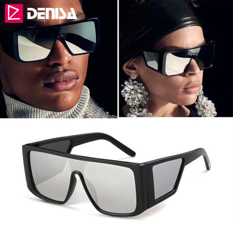 DENISA Retro Overdimensionerede Solbriller Mænd 2019 Pladsen Luksus Solbriller Piger UV400 Spejl Gradient Store solbriller Til Kvinder G2043