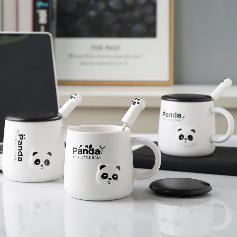 380ml Tegnefilm Panda Keramiske Krus Glas Kreative Søde Par Kop Kaffe Kop Mælk Kontor Kop med Låg Ske Pige Gave