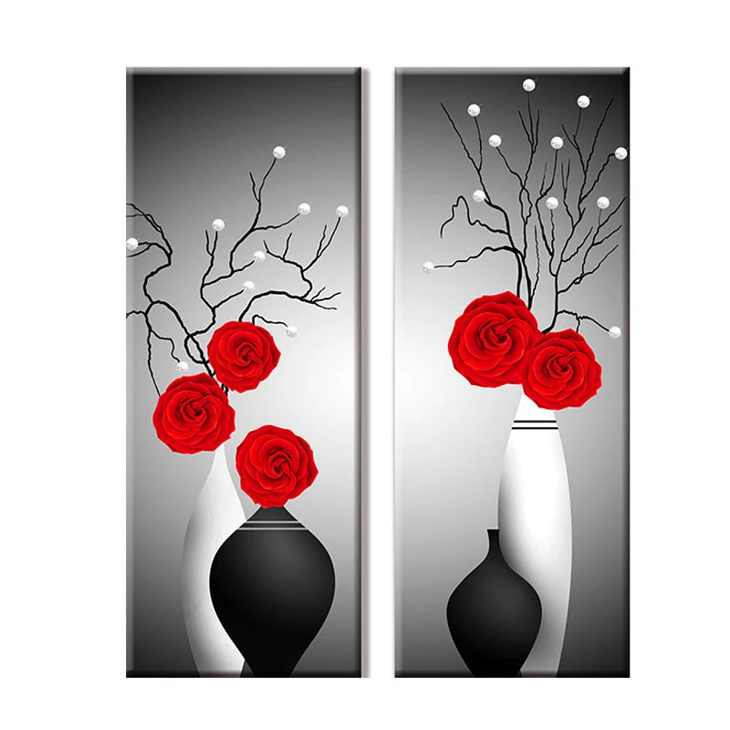 5D DIY Røde Blomster Ross Specielt Formet Diamant Maleri,3D,Korssting Diamant Broderi,Mosaik,Udsmykning,Jule -, Perle Billede