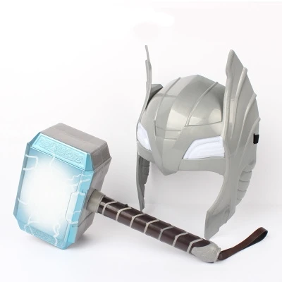 Cosplay Toy Thor LED-Lys og Lyd-Hjelm, Maske Våben, Hammer Quake Toy Sæt Kostume Fest Legetøj