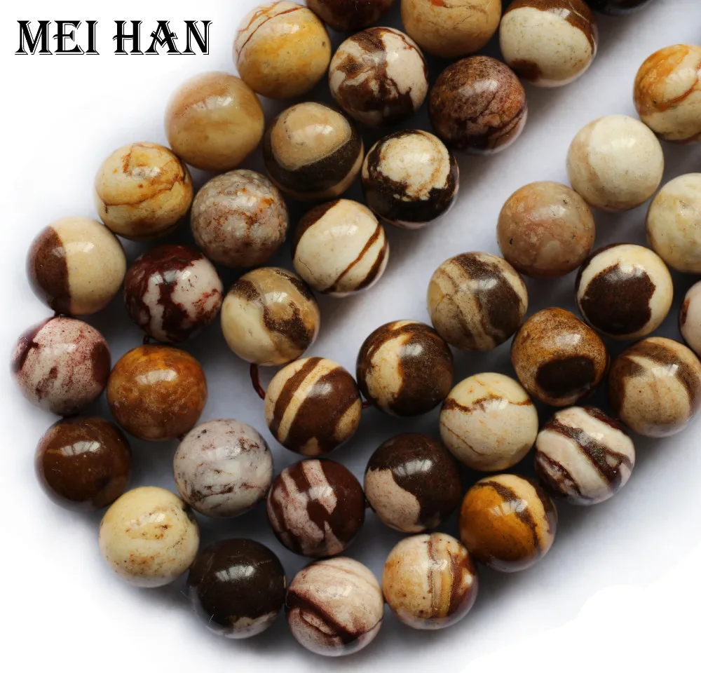 Meihan Meihan Gratis fragt 8mm,10mm Naturlige og zebra Jaspis glatte runde løse perler til Armbånd, halskæde DIY gør