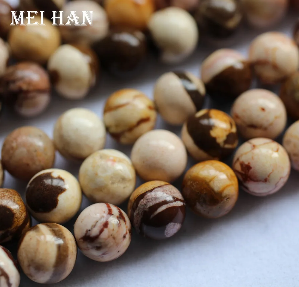 Meihan Meihan Gratis fragt 8mm,10mm Naturlige og zebra Jaspis glatte runde løse perler til Armbånd, halskæde DIY gør
