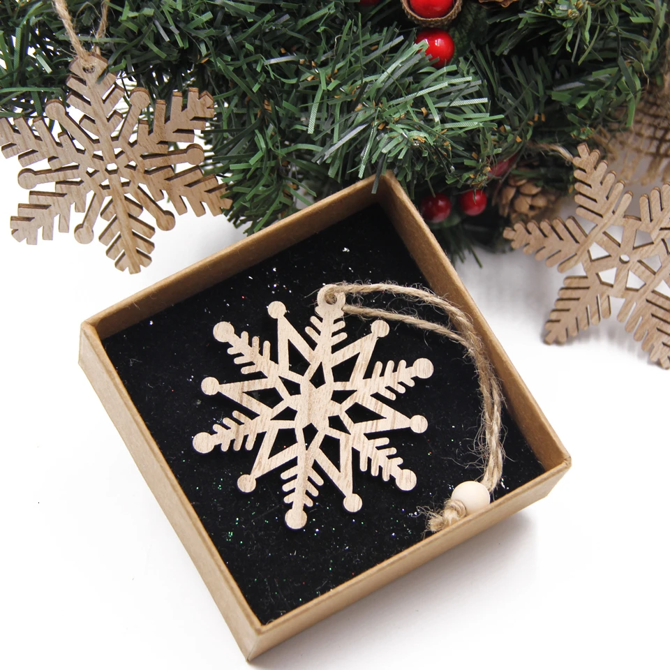 12PCS/Kasse Multi Type Jul Snefnug Træ-Vedhæng Smykker DIY Jul Hængende Ornamenter Dekorationer Snefnug Gaver