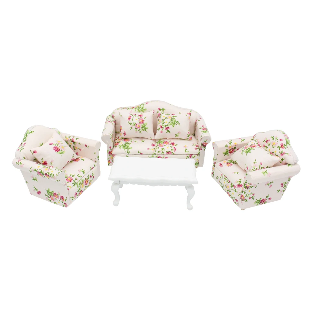 Dukkehus Miniatures Stue Møbler, der er Blomstret Sofa Couch Ende Tabel Kits 1:12