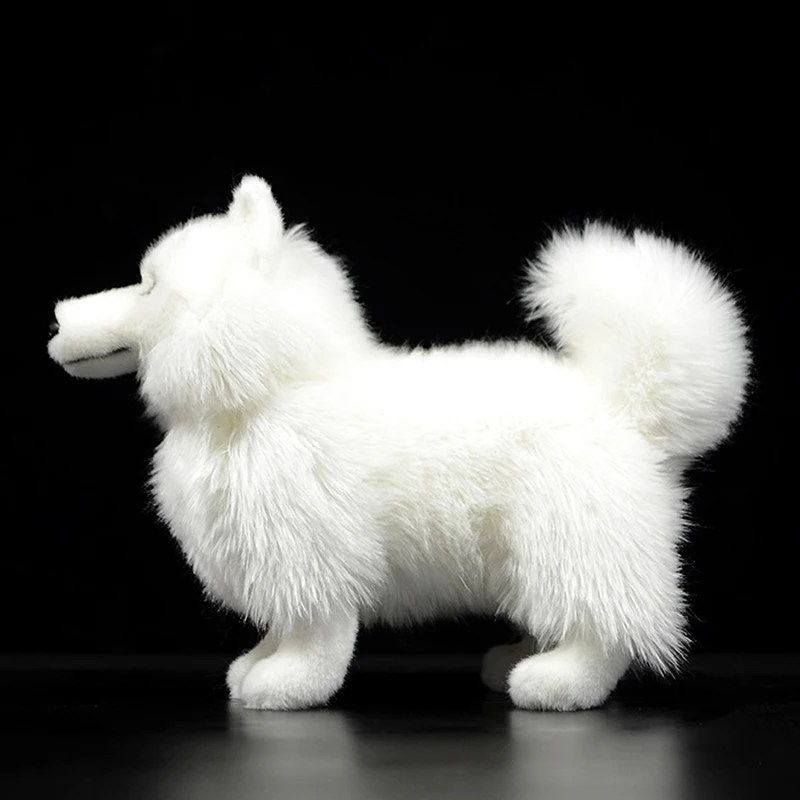 23cm Naturtro Samojed Plys Legetøj Virkelige Liv Stående Hvid Hund Hvalp Udstoppede Dyr Toy Julegaver Til Børn