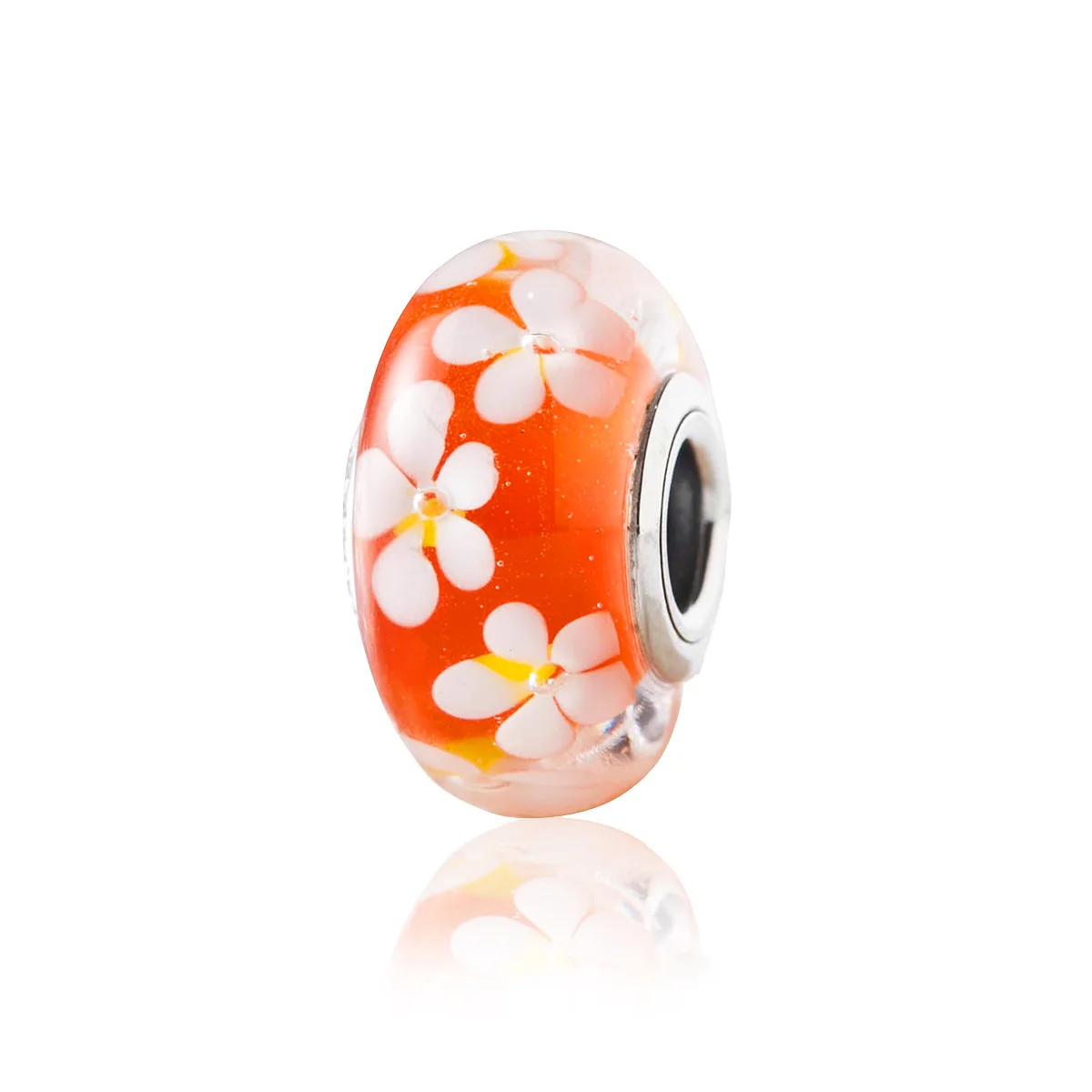 925 Sterling Sølv, Hvid Orange Felt af Blomster Murano Glas DIY-Perle-Charme Passer Oprindelige Pandora Oprindelige Armbånd Smykker