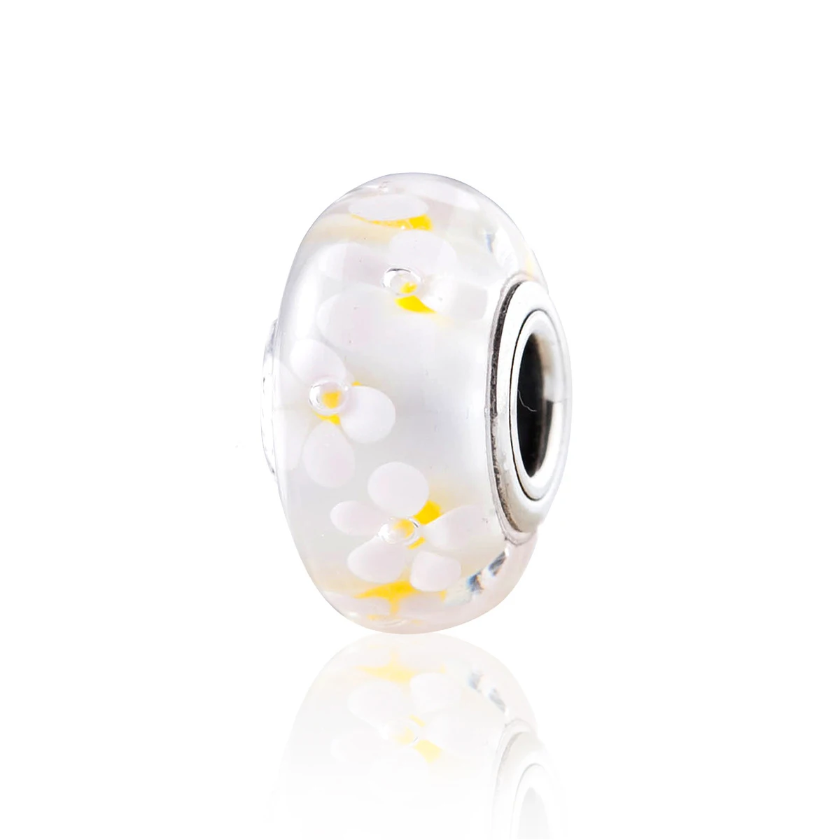 925 Sterling Sølv, Hvid Orange Felt af Blomster Murano Glas DIY-Perle-Charme Passer Oprindelige Pandora Oprindelige Armbånd Smykker