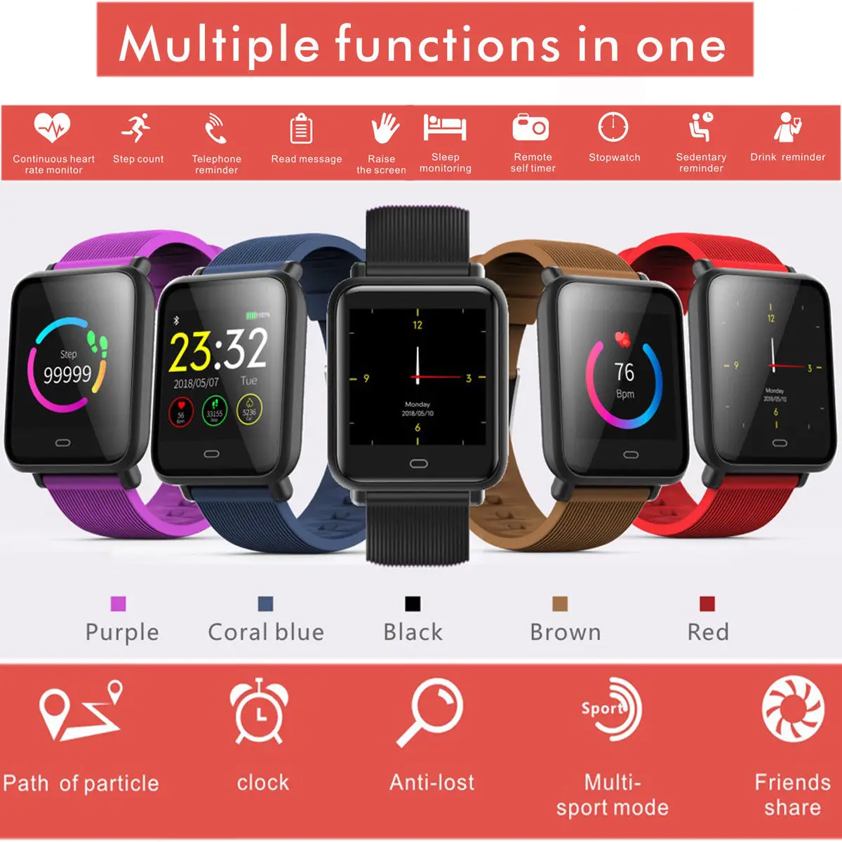 Q9 Vandtæt Smart Ur Band-puls, Blodtryk Skærm Til Android, IOS ur