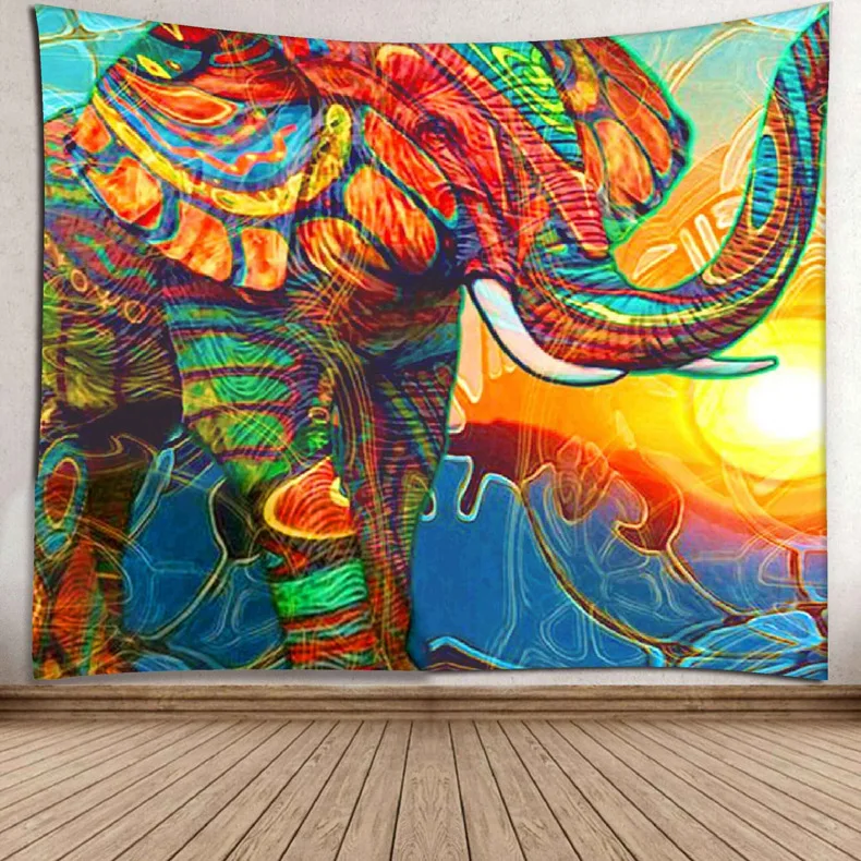 Elefant-Tapetet Mandala Indisk Tæppe Væg Hængende Trykt Dekoration Strand Mat