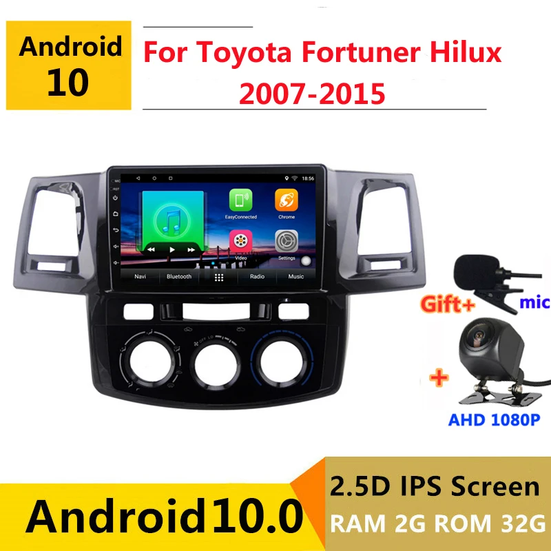 Android-10.0 bil radio auto stereo for Toyota Fortuner Hilux 2007 2008 2012 navigation GPS DVD Multimedie-Afspiller