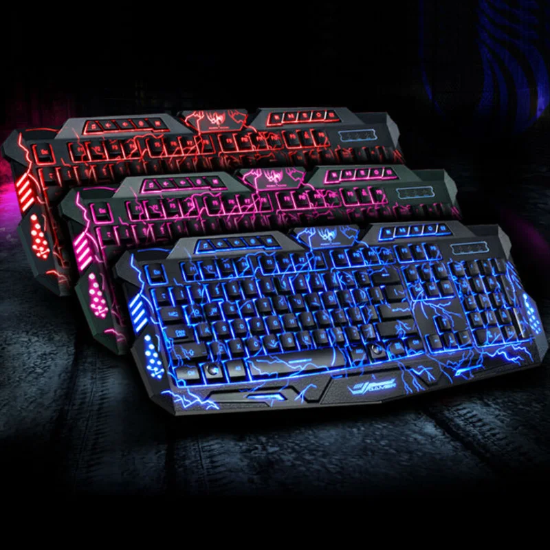 Tri-Color-Baggrundsbelyst Computer Gaming Tastatur Teclado USB-Drevet Fulde N-Tast Spil-Tastatur til Bærbar Desktop russiske mærkat