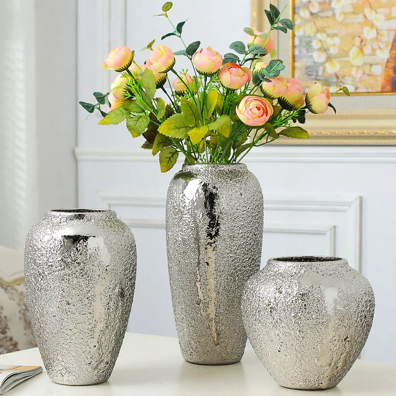 Sølv vase hjem stue TV kabinet kabinet vin dekoration ornamenter bløde kunst keramik forgyldt vase Enkel moderne hjem