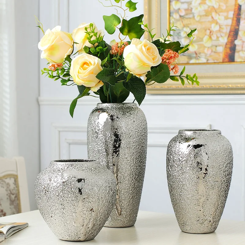 Sølv vase hjem stue TV kabinet kabinet vin dekoration ornamenter bløde kunst keramik forgyldt vase Enkel moderne hjem
