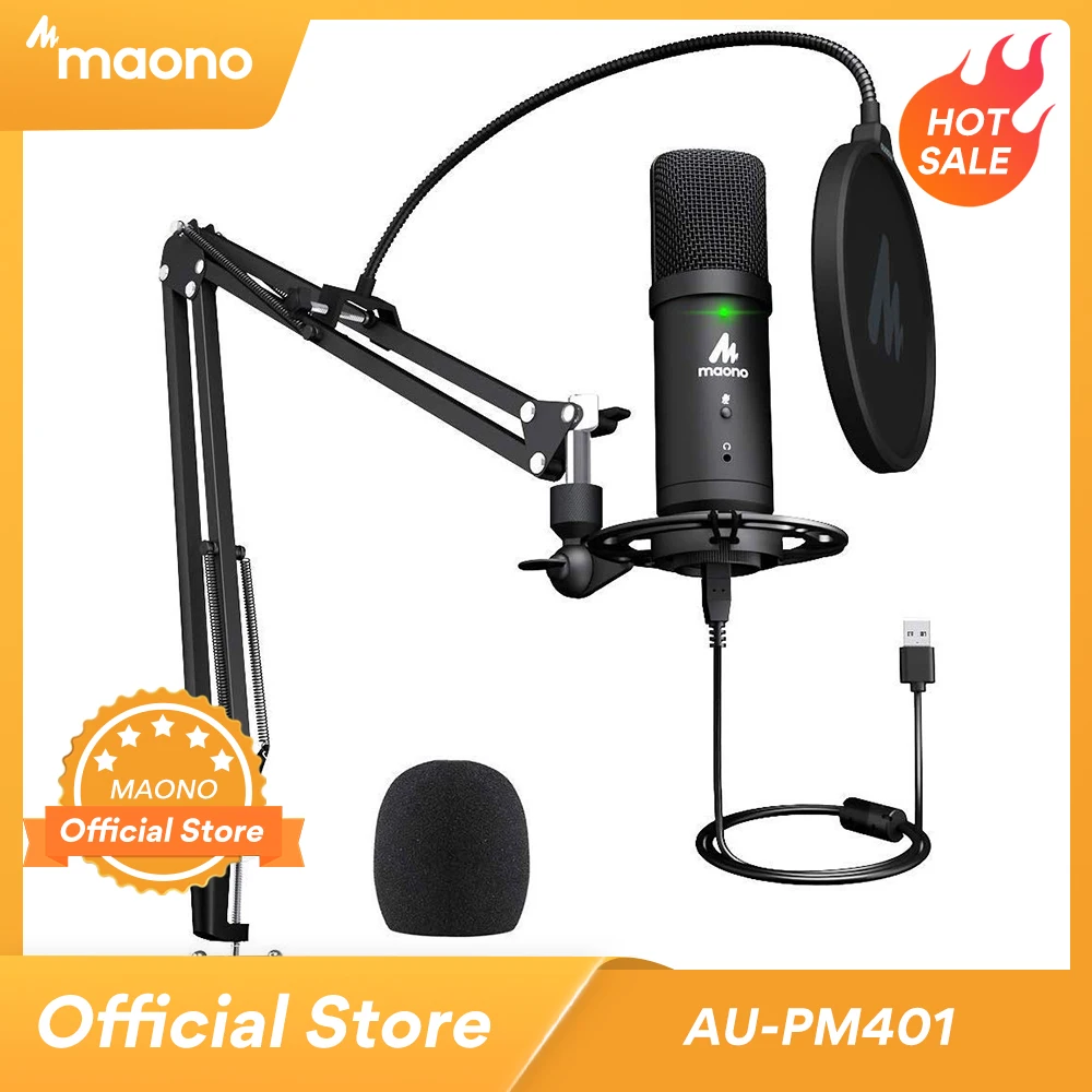 MAONO PM401 USB Mikrofon Sæt 192KHz/24Bit Microfone Professionel Cardioid Kondensator Podcast med Mic Mute-Knap & Audio Jack