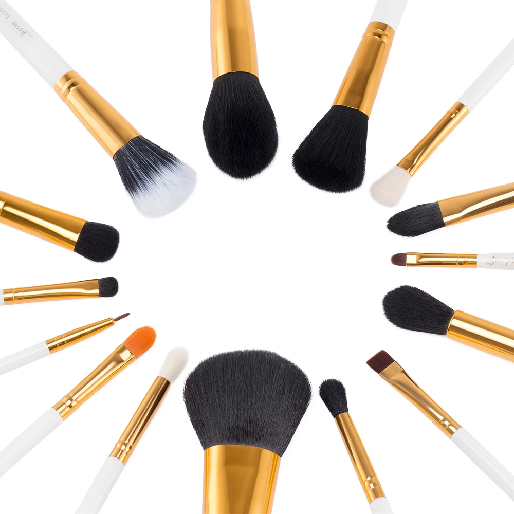 Jessup børster 15pcs Makeup Pensler til Pudder Foundation make up børste sæt Eyeshadow Eyeliner, Lip Værktøj Hvid / Guld Kosmetiske skønhed