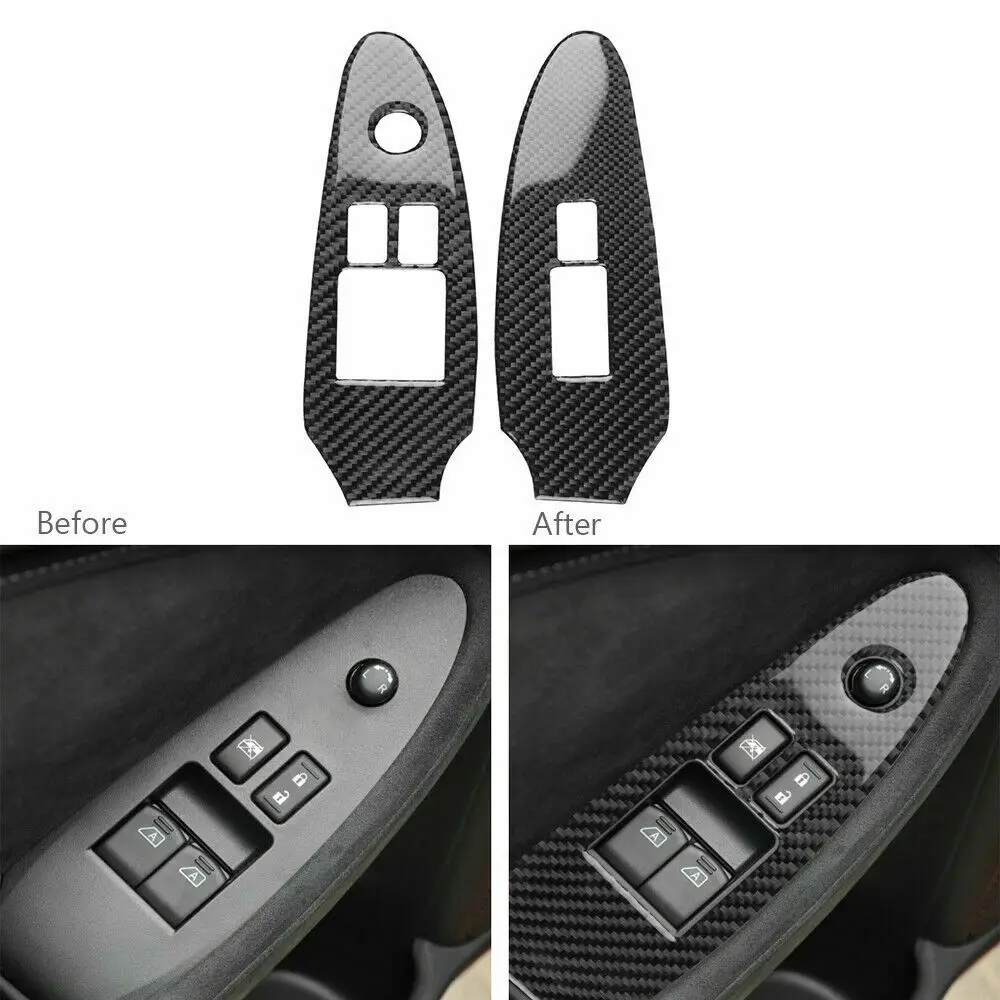 2stk Carbon Fiber Vindue Lift Switch Panel Frame Dekoration Dække Trim For Nissan 370Z 2009-2020 Bil Styling Mærkat Tilbehør