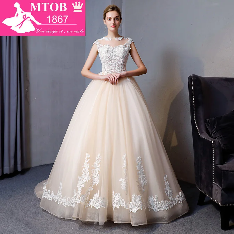 Nye Ankomst Bolden Kjole Lace Wedding Dress 2018 Romantisk Robe De Mariage De Vestido Noiva Luksus perlebesat Bride Kjoler MTOB1809