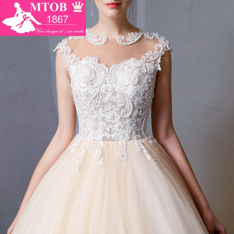 Nye Ankomst Bolden Kjole Lace Wedding Dress 2018 Romantisk Robe De Mariage De Vestido Noiva Luksus perlebesat Bride Kjoler MTOB1809