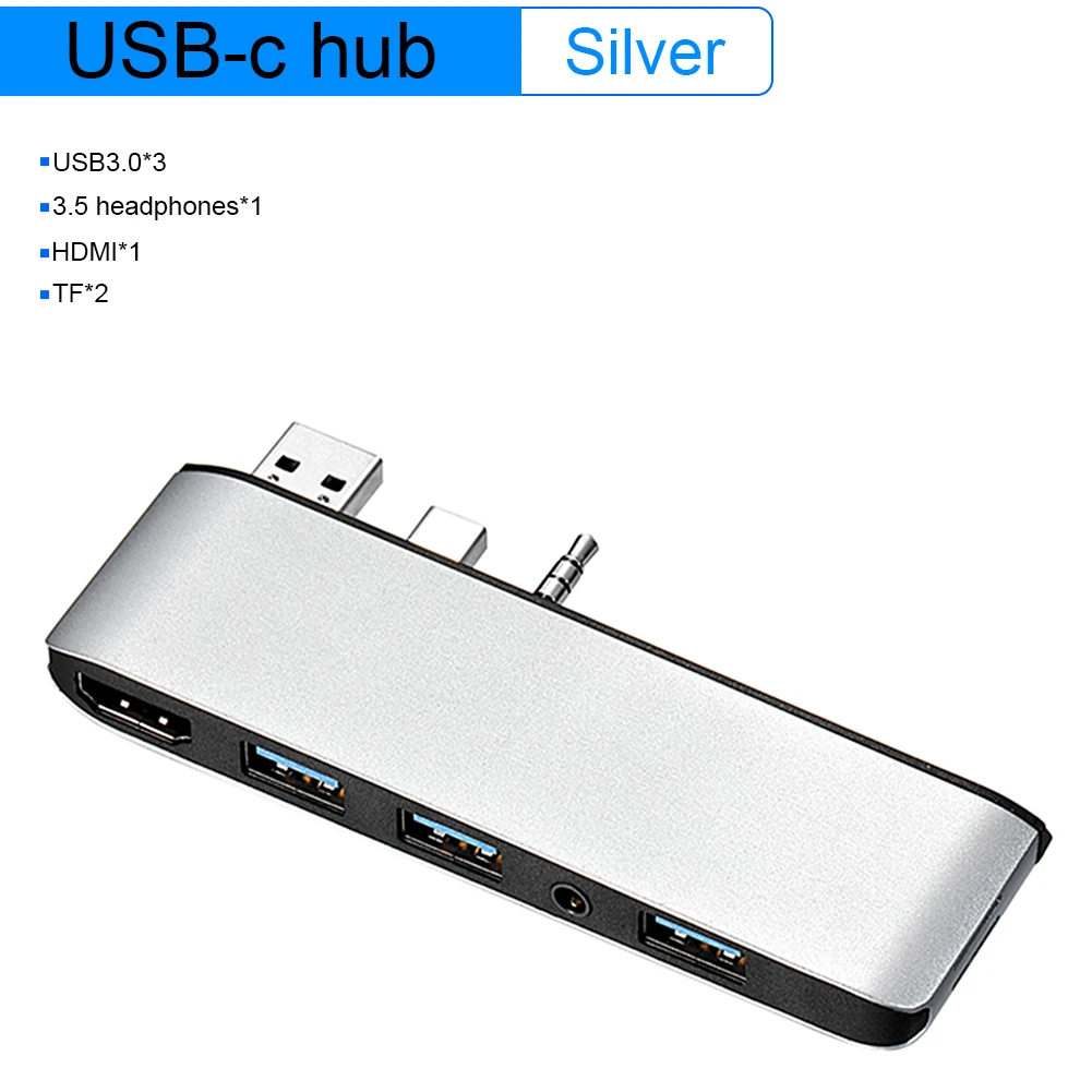 7-i-1-Dockingstation Notebook HDMI 4K HD-Projektion Skærm USB 3.0 / TF / Audio-Port Converter for Microsoft Surface Laptop2