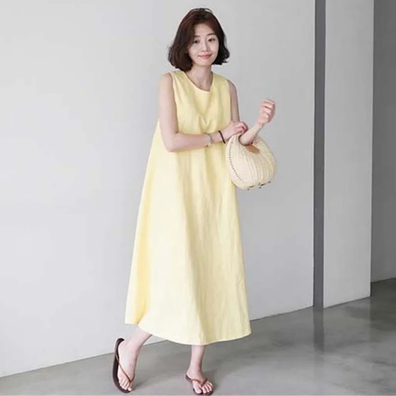 Johnature Nye Koreanske Plus Size Sengetøj Solid Farve Kvinder Kjoler 2021 Sommeren Afslappet Enkel Lommer, A-Linje Kvindelige Kjole